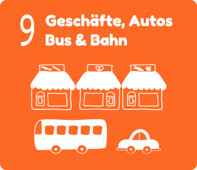 Geschäfte, Autos Bus & Bahn